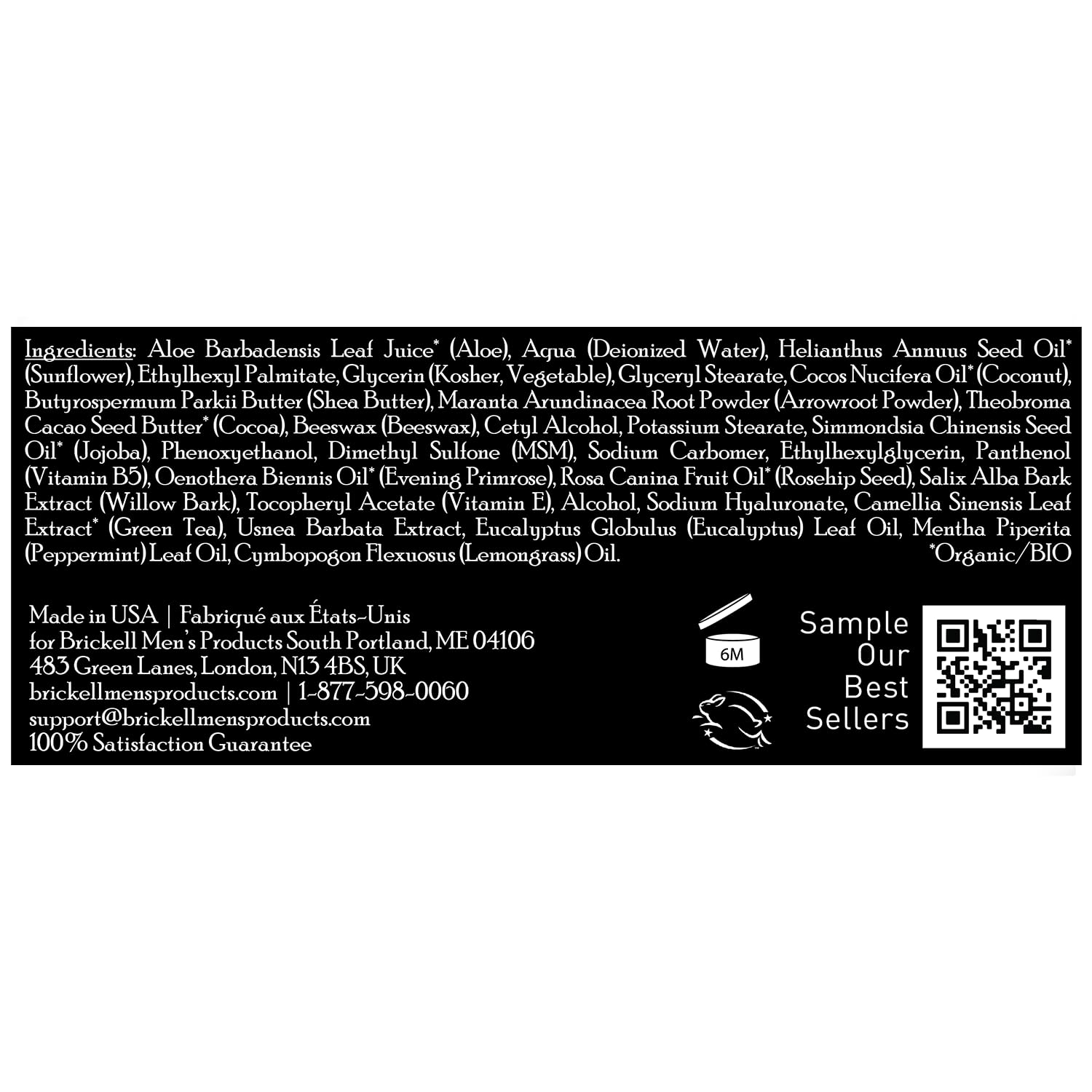 Brickell Men's Revitalizing Anti-Aging Cream ingredients aloe and green tea nourishing skin