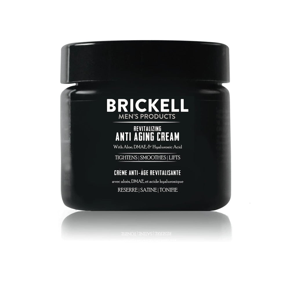 Brickell Men's Revitalizing Anti-Aging Cream jar closeup for daily moisture