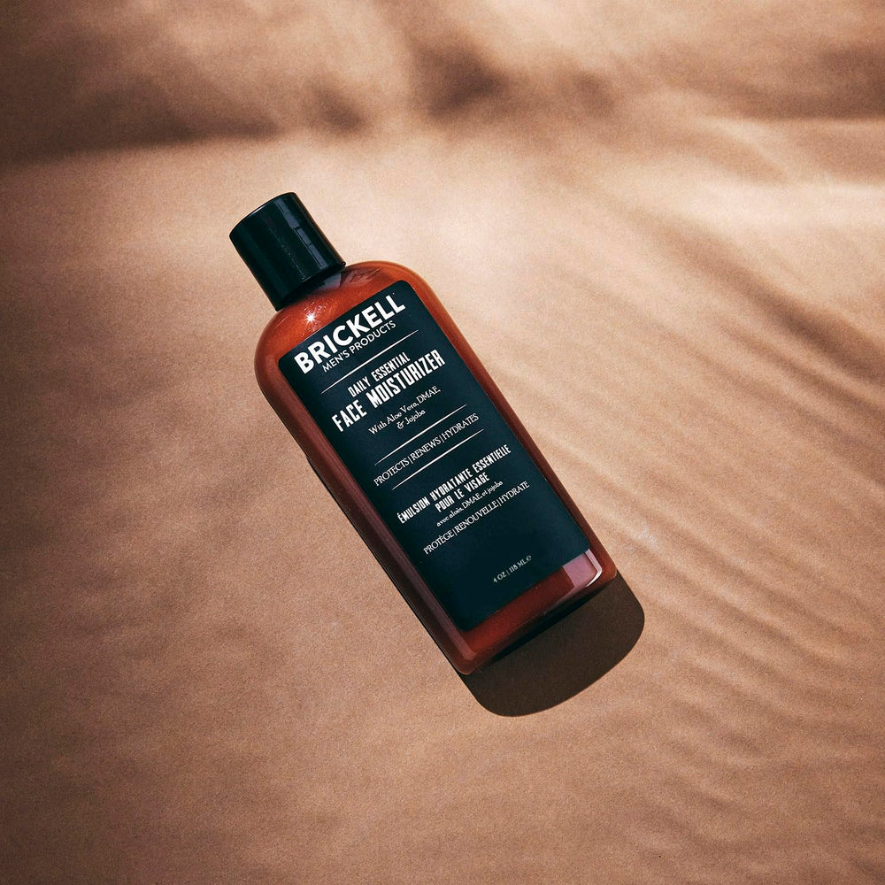 Front label of Brickell Men’s skincare product on display