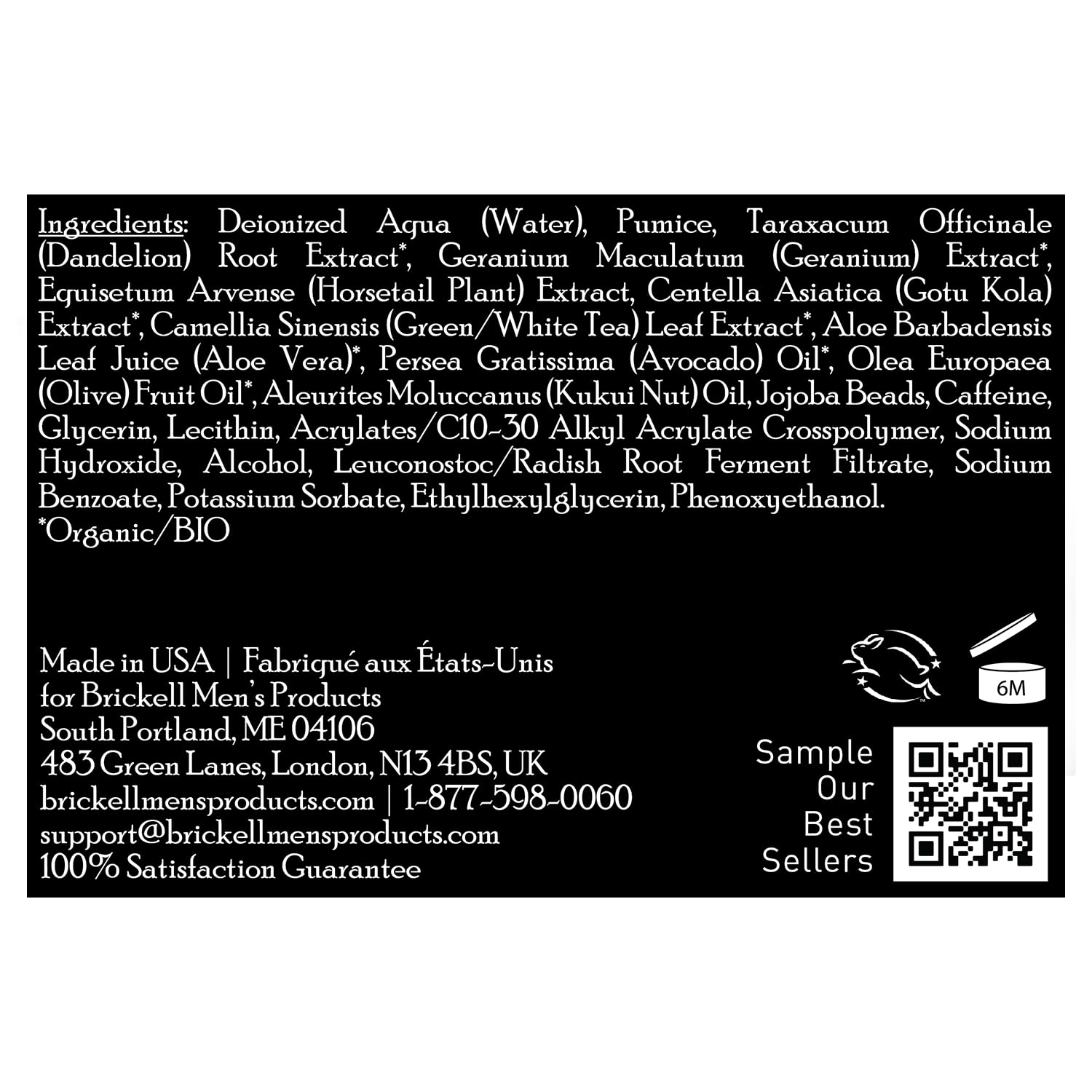 Brickell Renewing Face Scrub, granulos de jojoba para exfoliación suave.