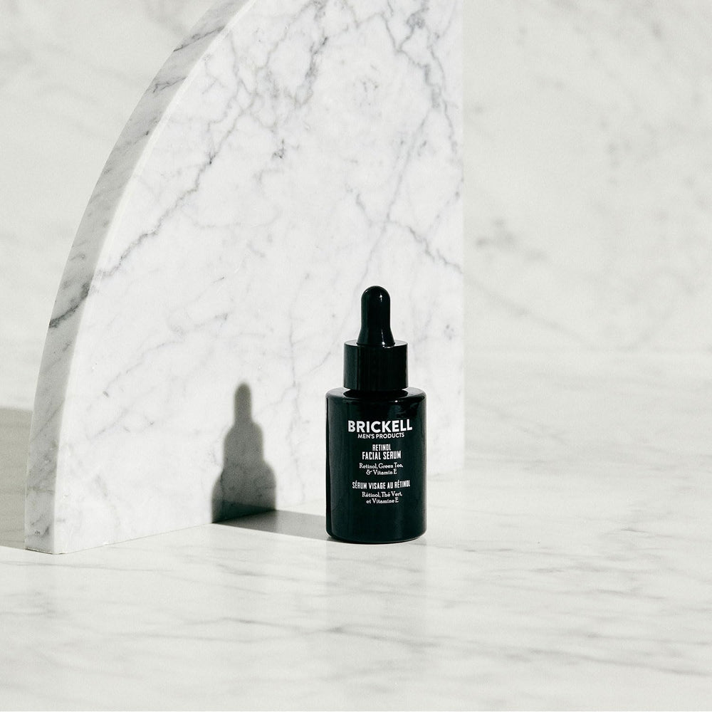 Brickell Retinol Serum pump dispenser for easy, mess-free application.