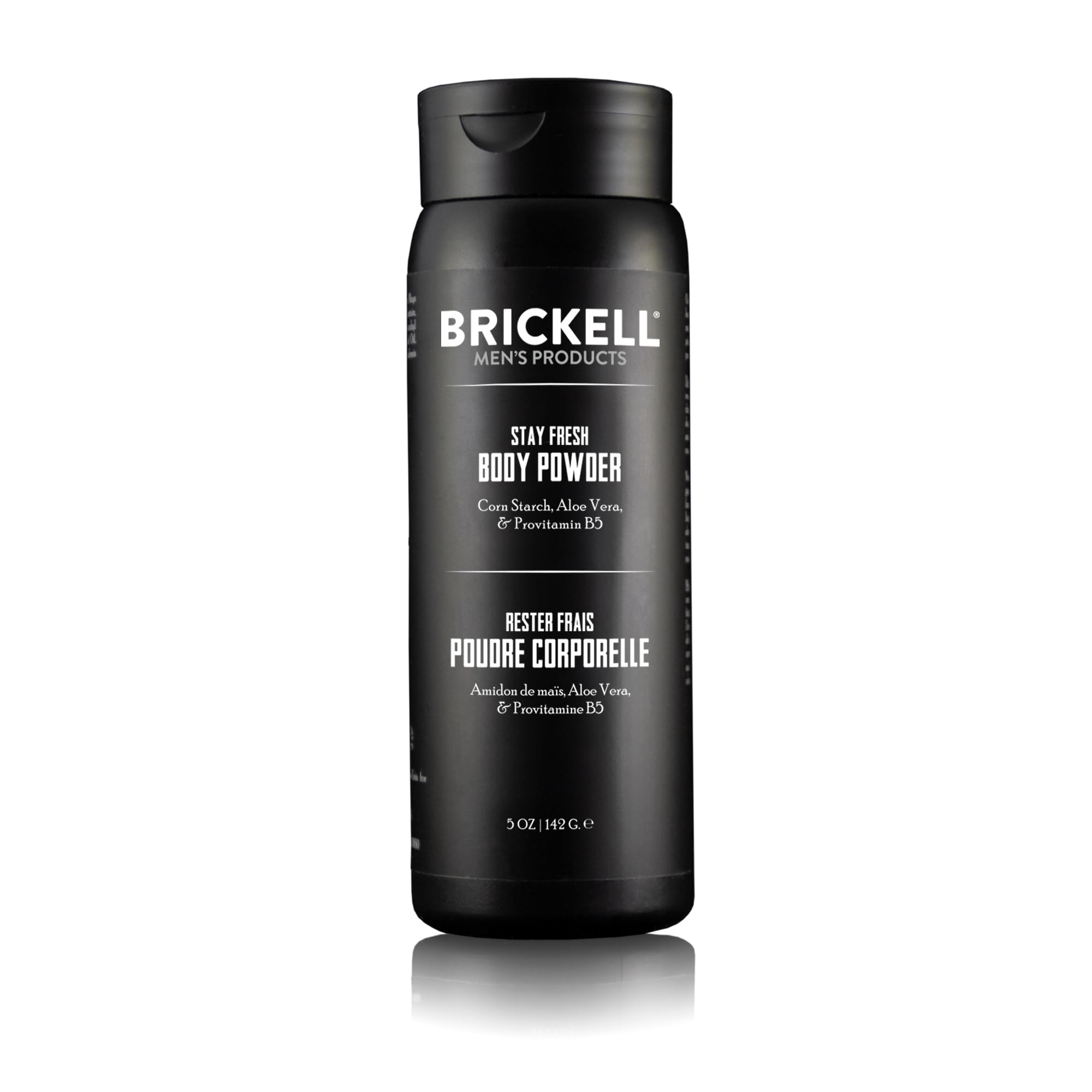 Brickell Stay Fresh Body Powder, empaque compacto para uso diario y discreto.