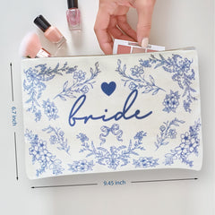 Bride Squad blue and white porcelain pattern adds classic elegance to your wedding day kit.