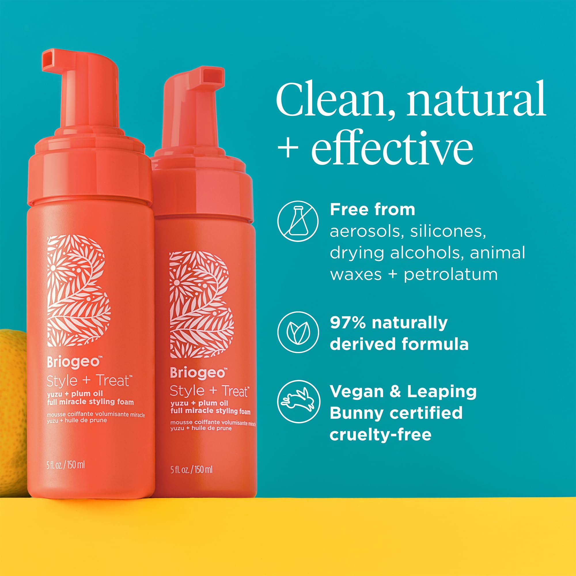 Briogeo Style + Treat Yuzu + Plum Oil foam is silicone-free for a natural feel.