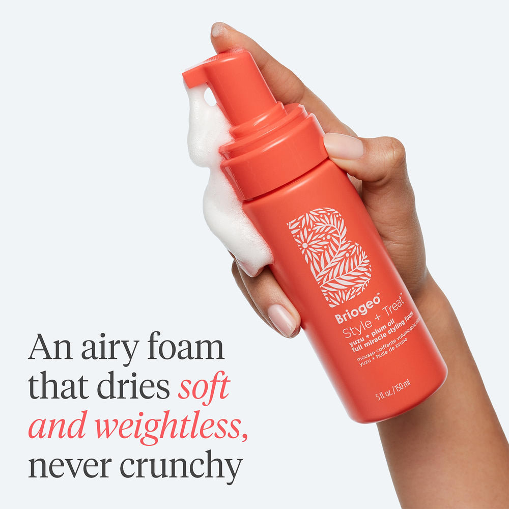 Briogeo Style + Treat Yuzu + Plum Oil foam leaves hair soft and weightless.