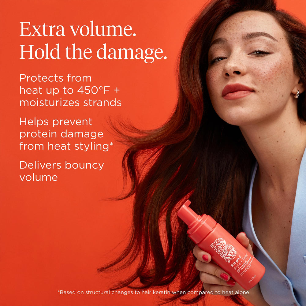 Briogeo Style + Treat Yuzu + Plum Oil foam used on wet hair for texture.