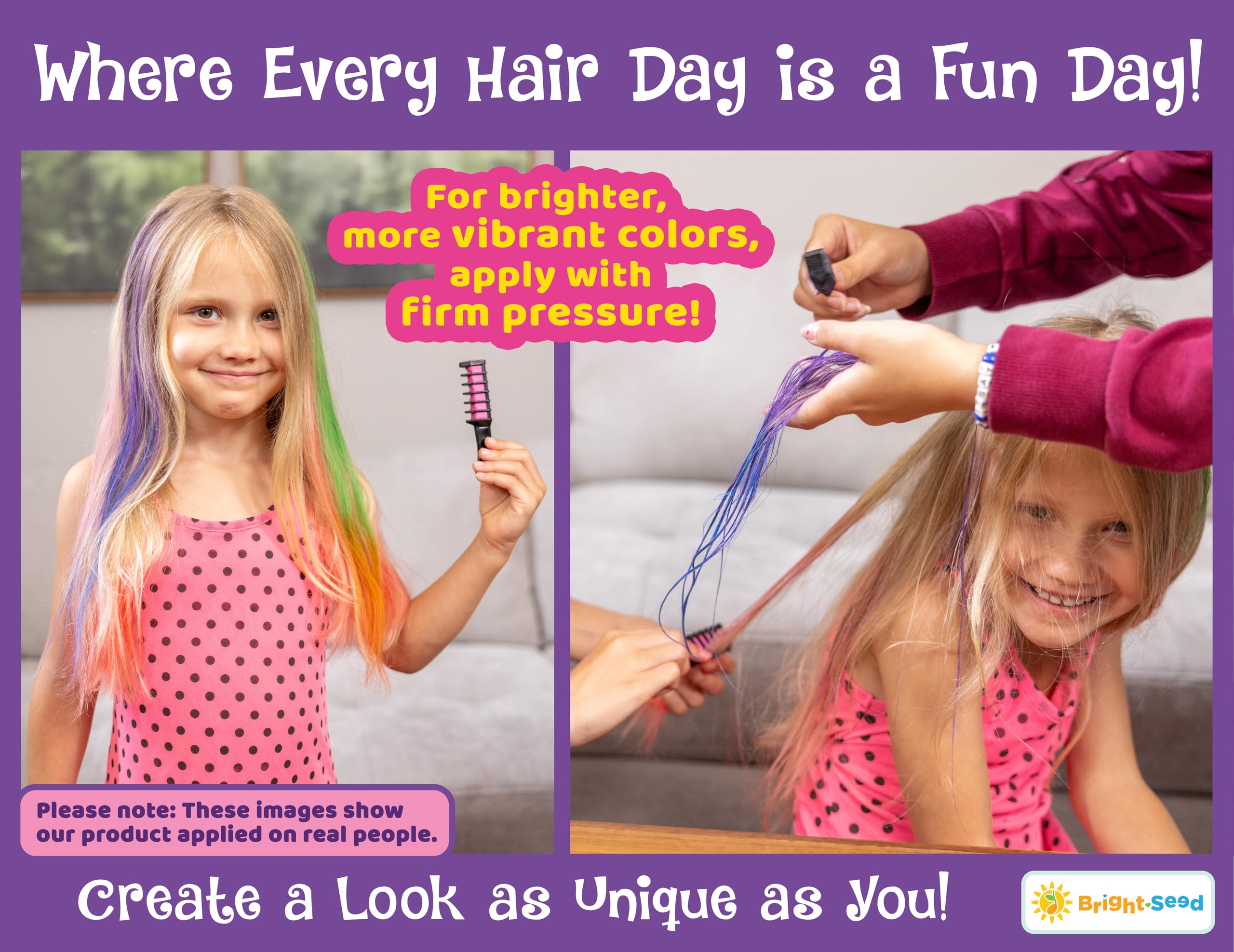 Bright Seed glitter blue hair chalk for vibrant accents and easy removal.