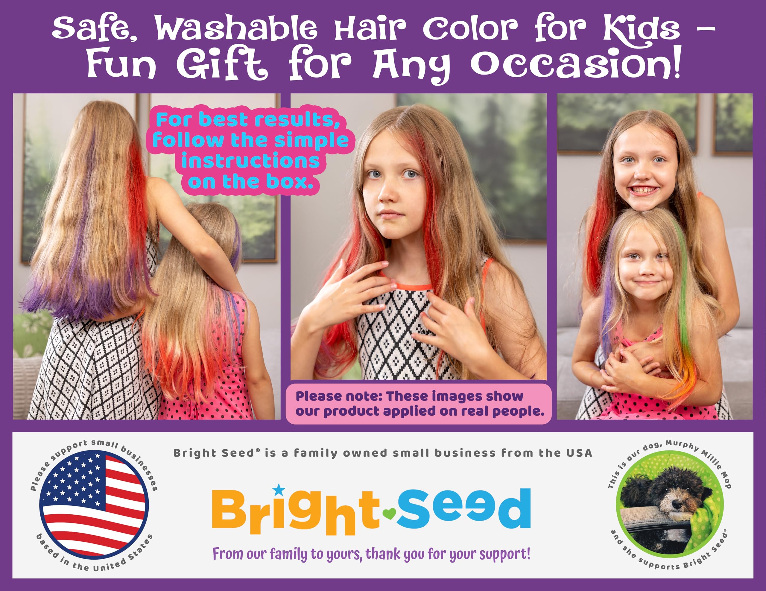 Bright Seed glitter orange hair chalk for sunny pops of color, quick wash.