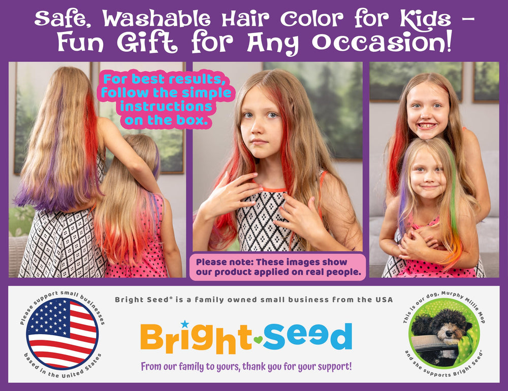 Bright Seed glitter orange hair chalk for sunny pops of color, quick wash.