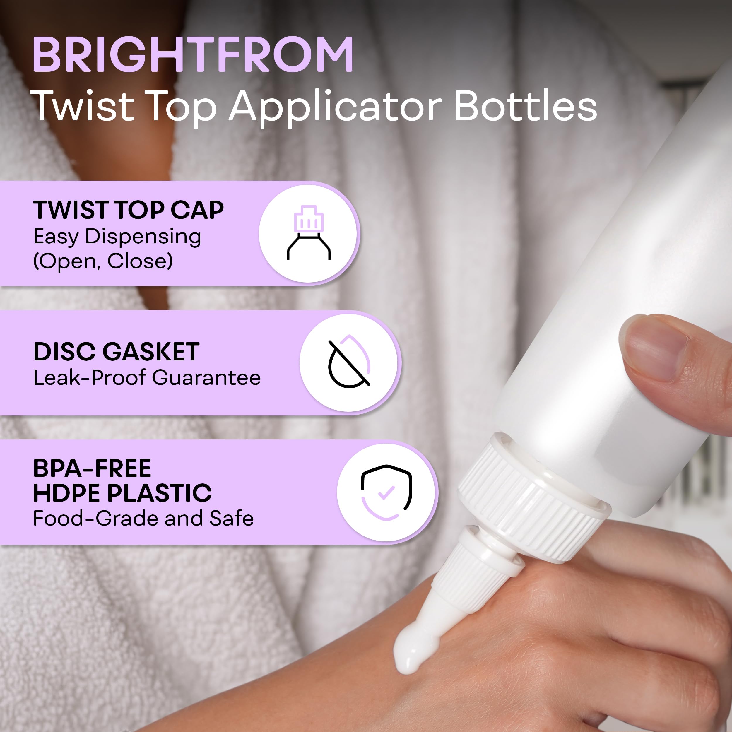 BRIGHTFROM 2 oz squeeze bottle made of BPA-free HDPE for safe use.