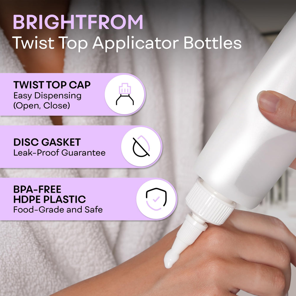 BRIGHTFROM 8 oz squeeze bottle showing a secure cap to prevent leaks.