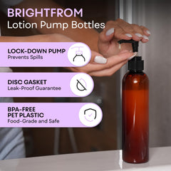 BRIGHTFROM amber PET bottle with black pump for easy dispensing
