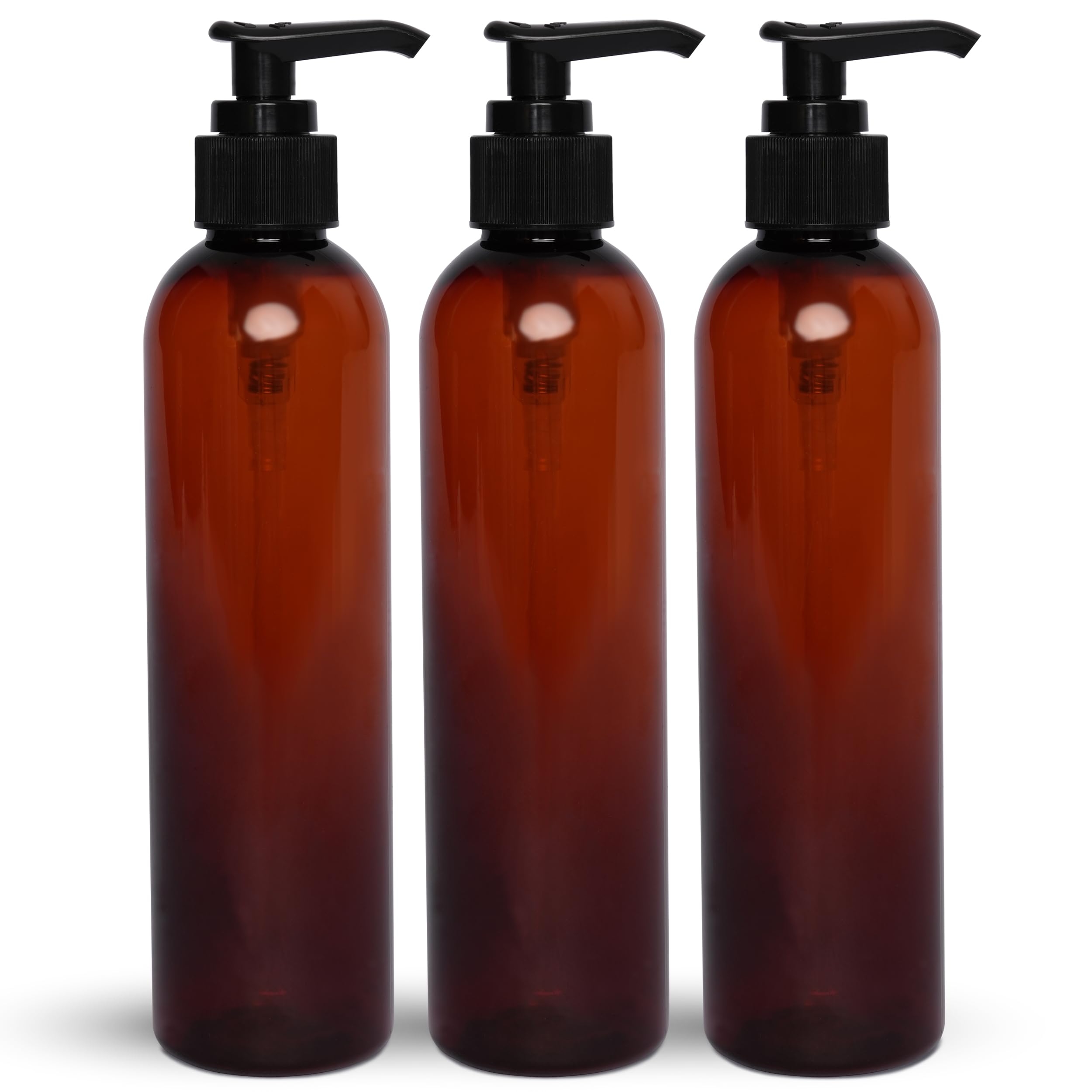 BRIGHTFROM 8 oz amber lotion pump bottle with black dispenser for controlled pours