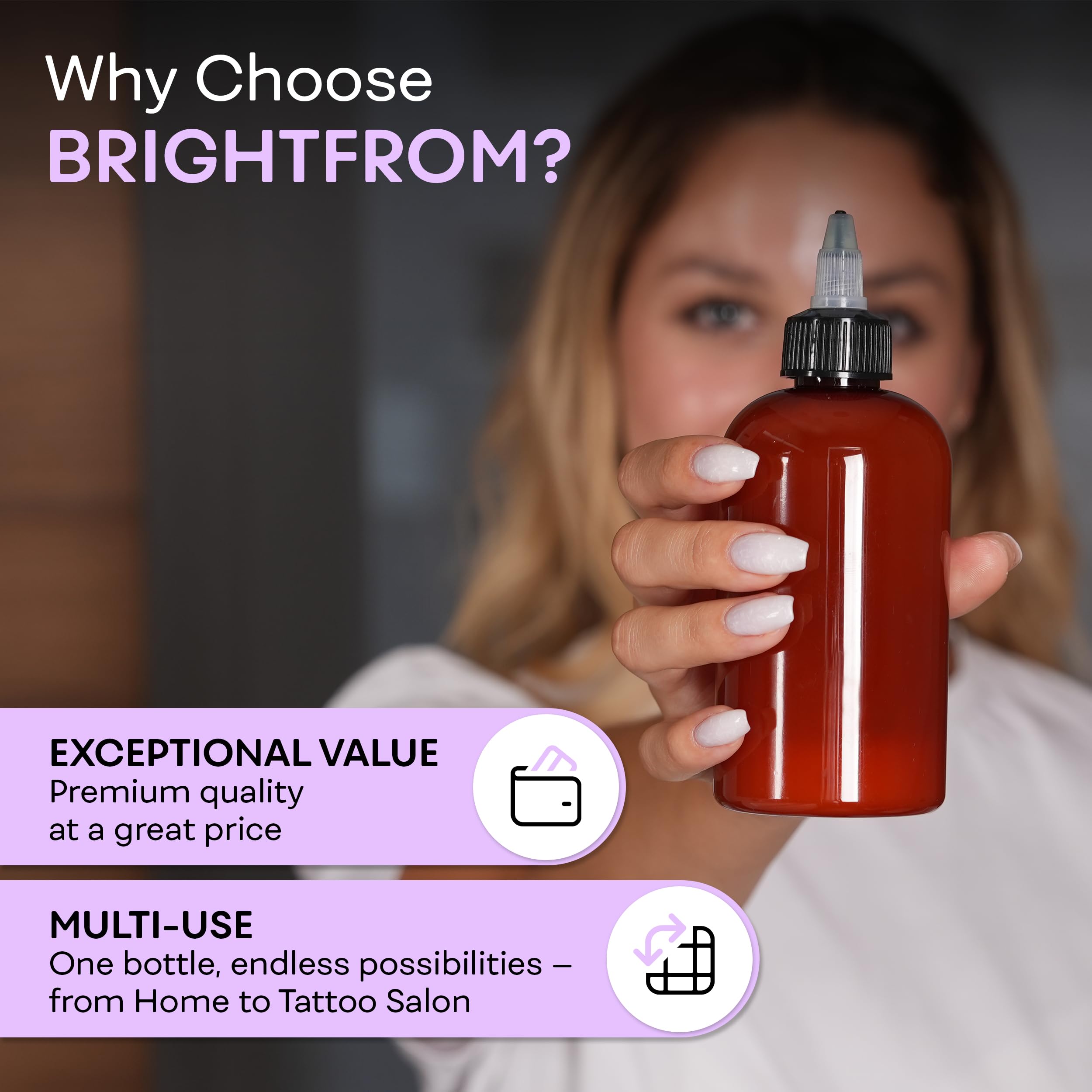BRIGHTFROM 8 oz capacity fits regular beauty or craft routines.