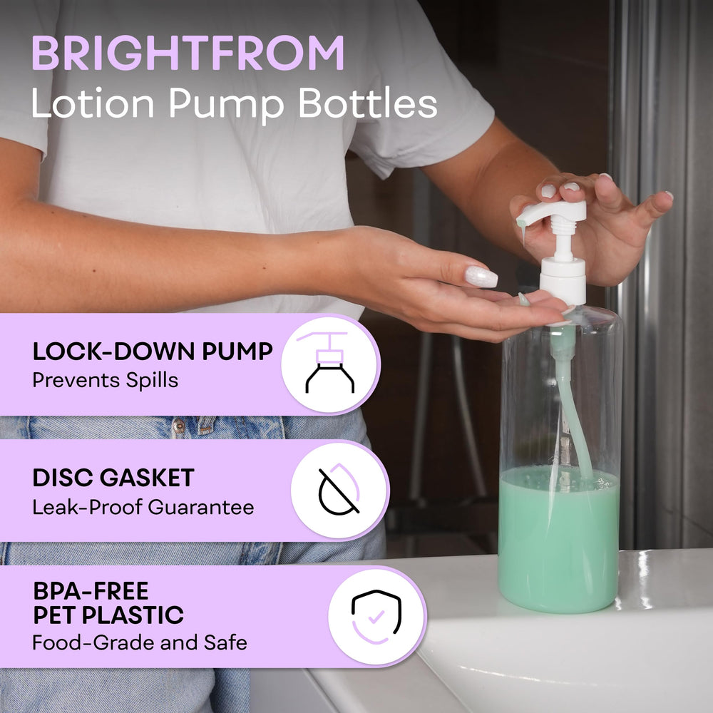 Brightfrom two-pack empty bottles with pumps ready for easy organization and multi-product use.