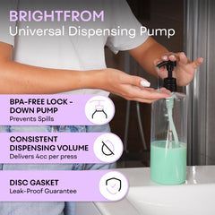 BRIGHTFROM pump fits 12–33.8 oz bottles with 28/410 neck for versatile use