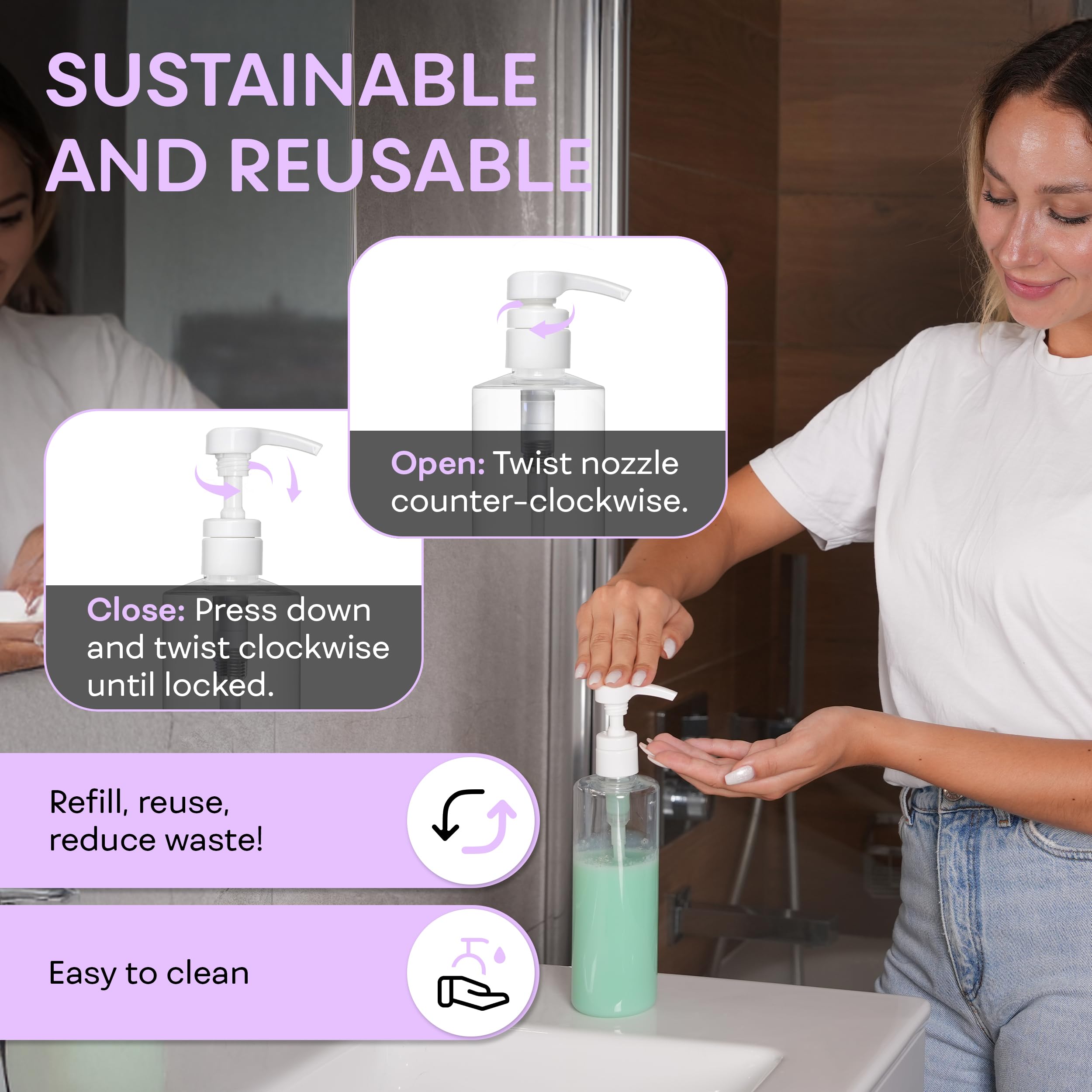BRIGHTFROM white-pump-dispense-16oz offers smooth dispensing action.