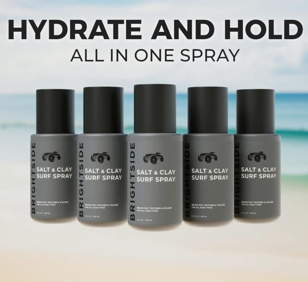 BRIGHTSIDE Sal y Arcilla Surf Spray, enfoque en textura de playa para cabello con volumen.