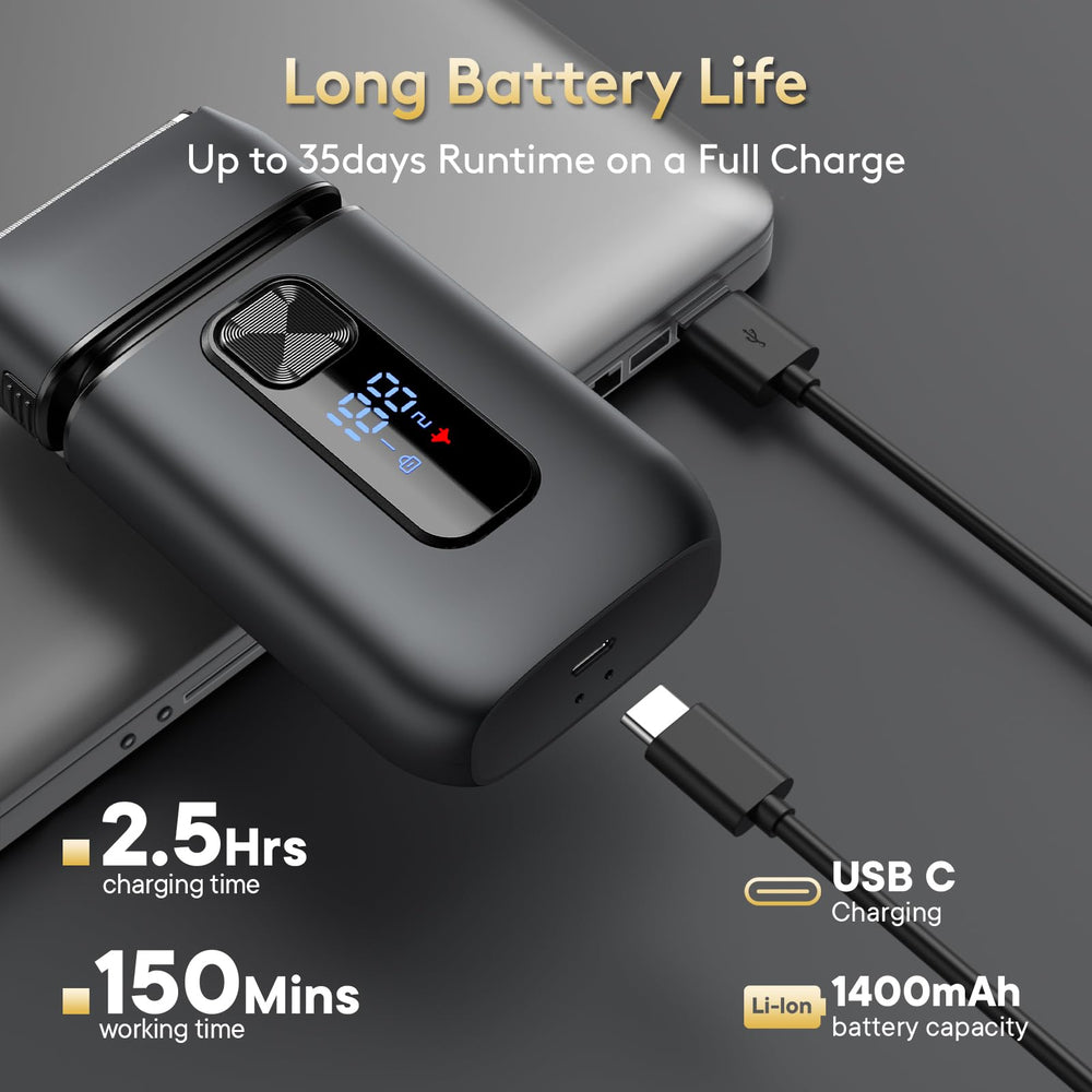 Brightup shaver display shows battery level for easy charging.