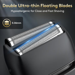 Brightup shaver with side precision trimmer for precise beard shaping.