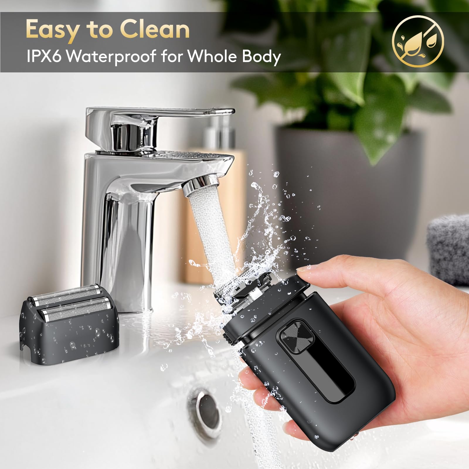 Travel lock engaged on Brightup shaver to prevent accidents.