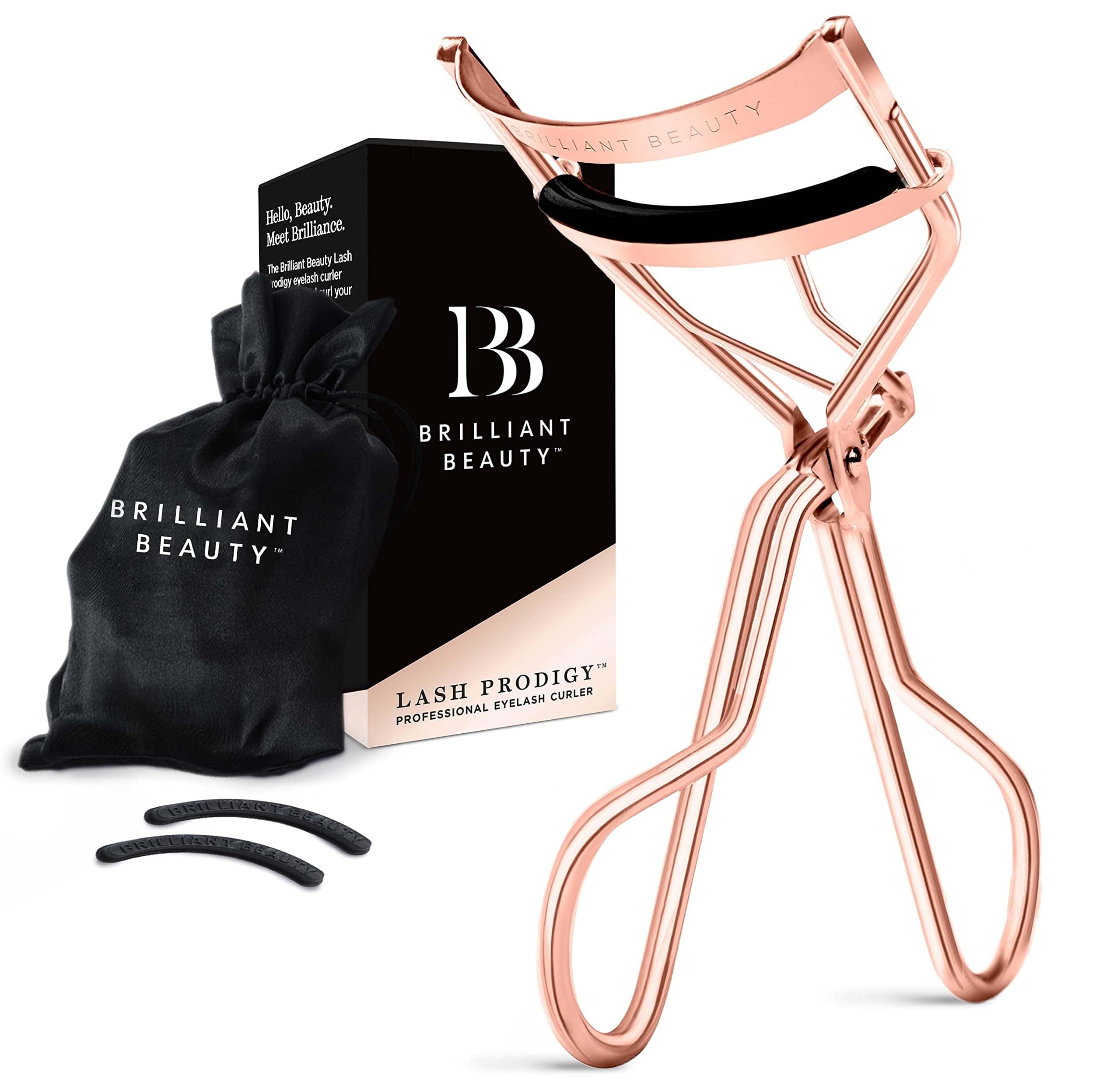 Brilliant Beauty Eyelash Curler with hinge design for a pinch-free, dramatic curl.