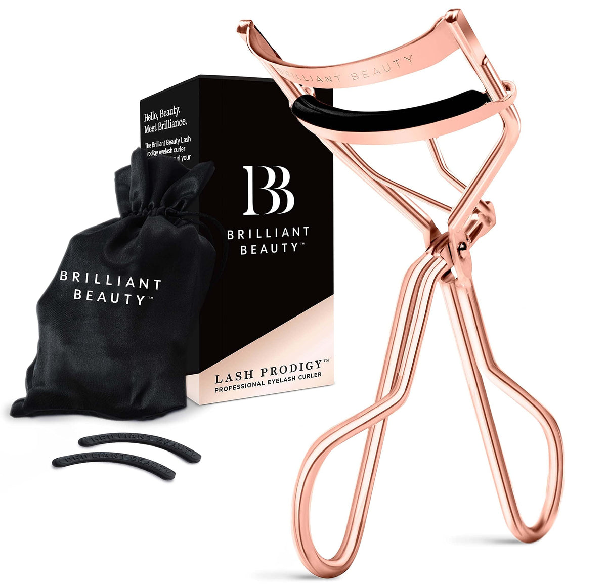 Brilliant Beauty Eyelash Curler with hinge design for a pinch-free, dramatic curl.