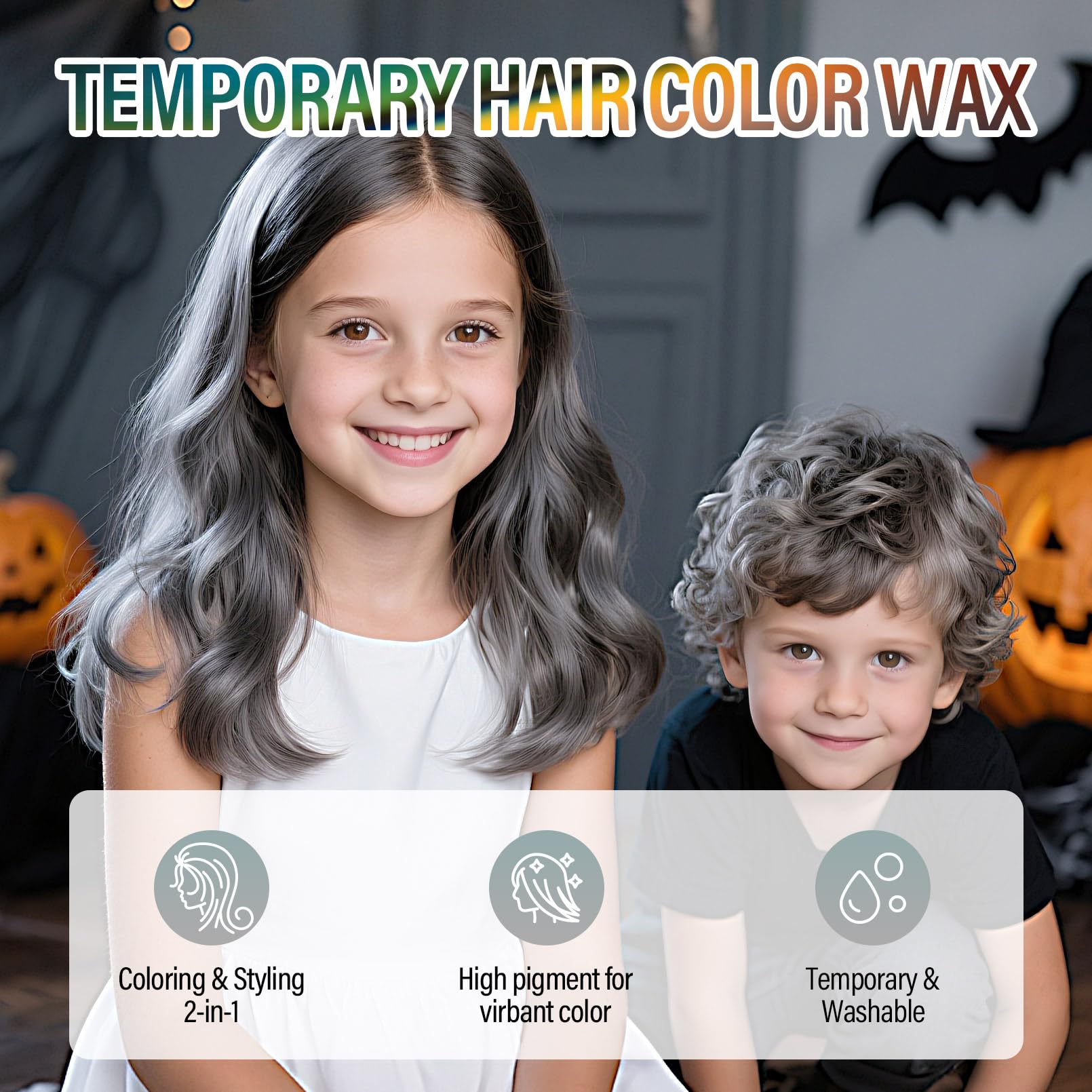 BRIMFULITE Silver Hair Wax application in hand demonstrates quick, mess-free color for kids.