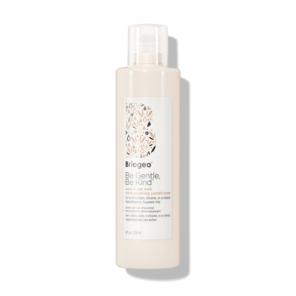 Briogeo Be Gentle Be Kind conditioner bottle front, fragrance-free formula gentle for sensitive scalps.