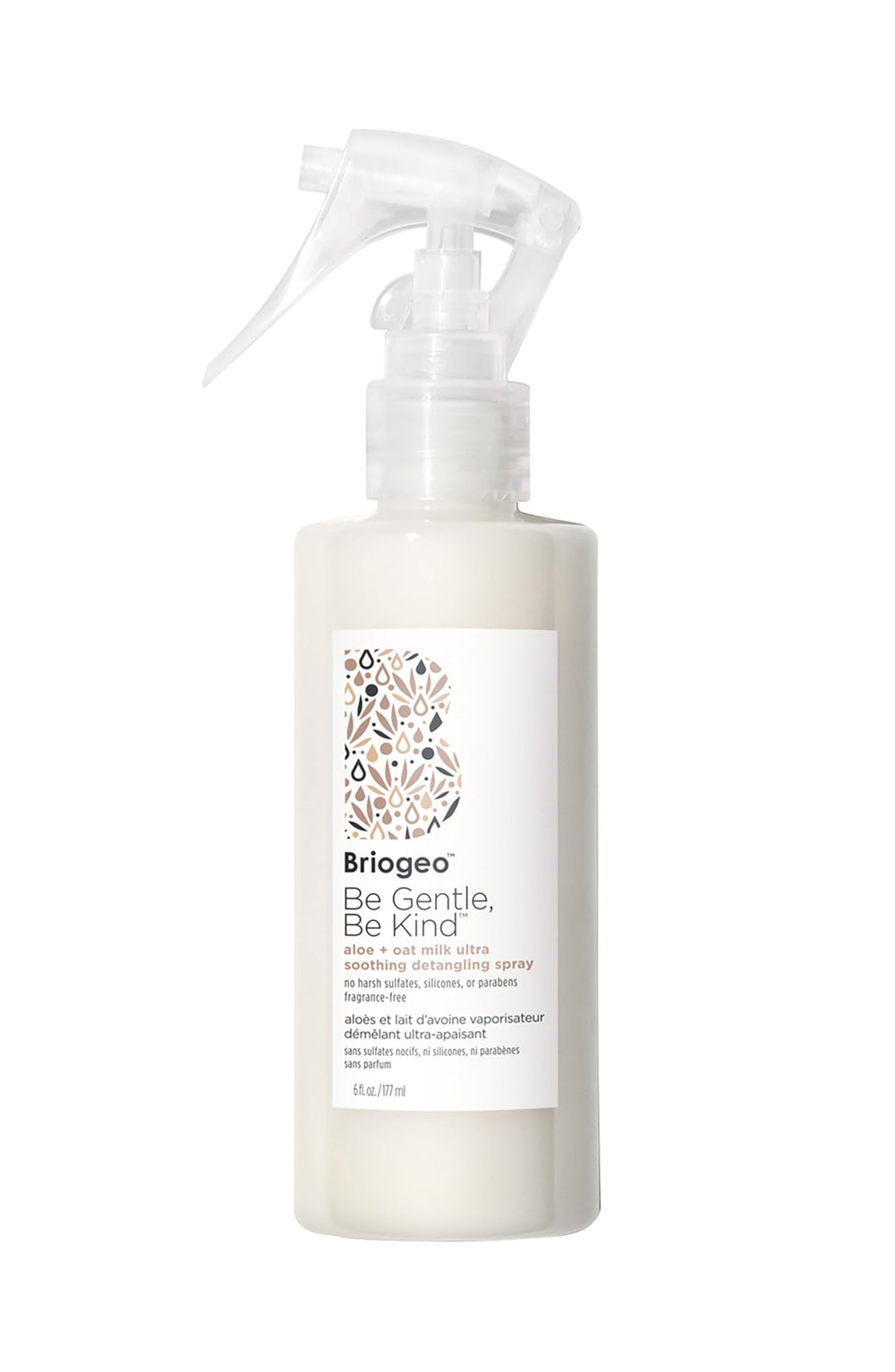 Briogeo Be Gentle Be Kind aloe oat milk spray bottle for soothing detangling.