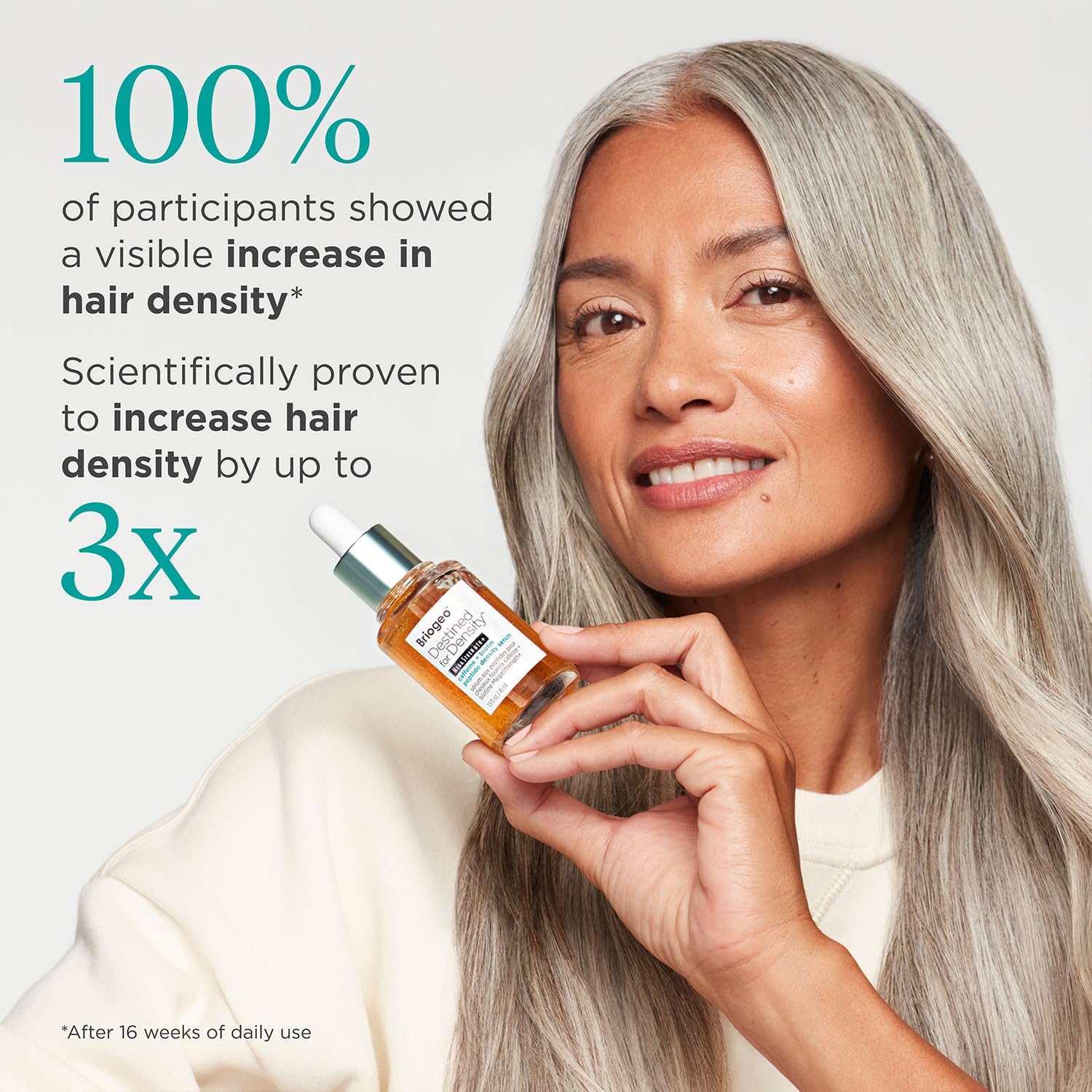 Briogeo Density Serum texture swirl shows lightweight, non-greasy feel.