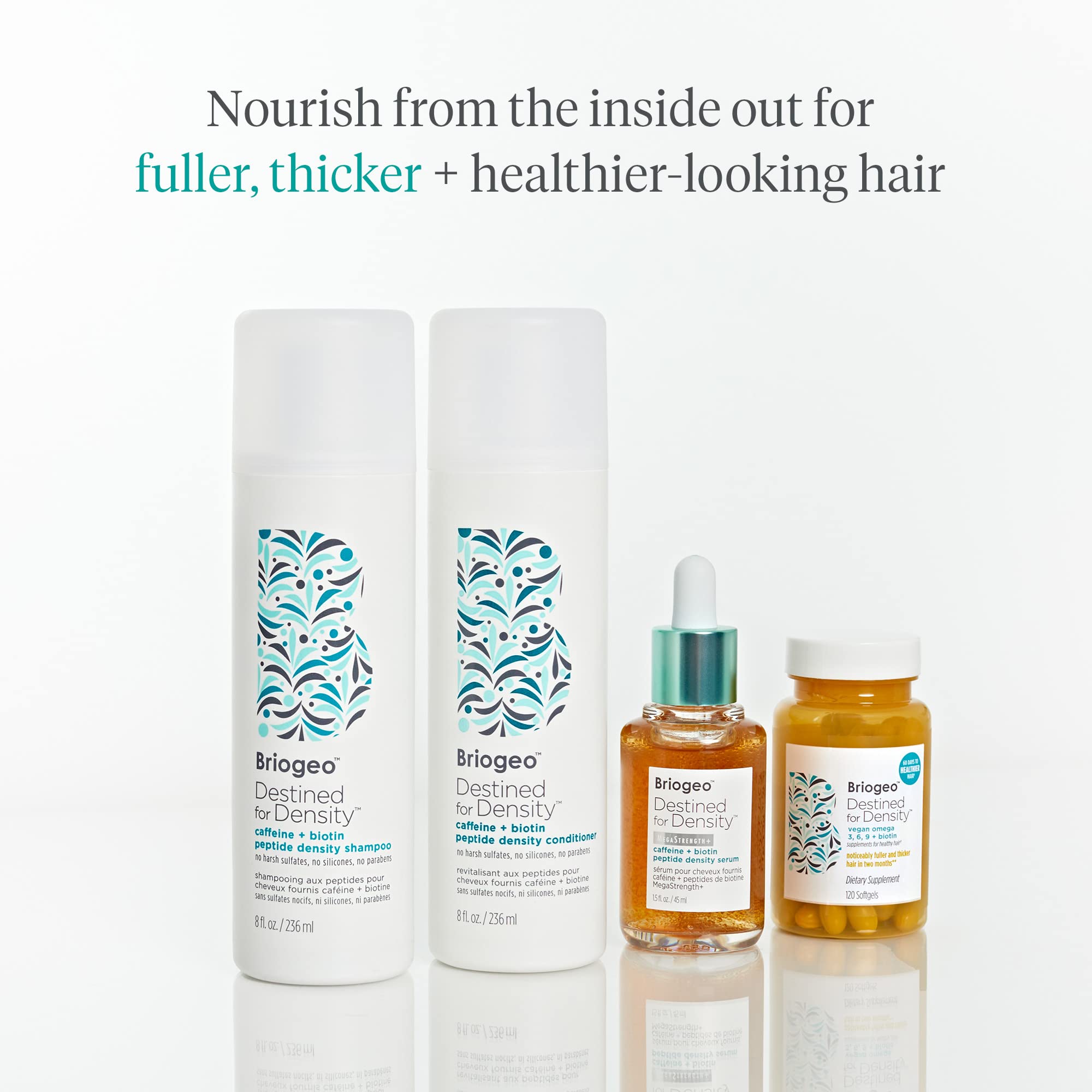 Briogeo Destined for Density packaging close-up with vegan and cruelty-free credentials