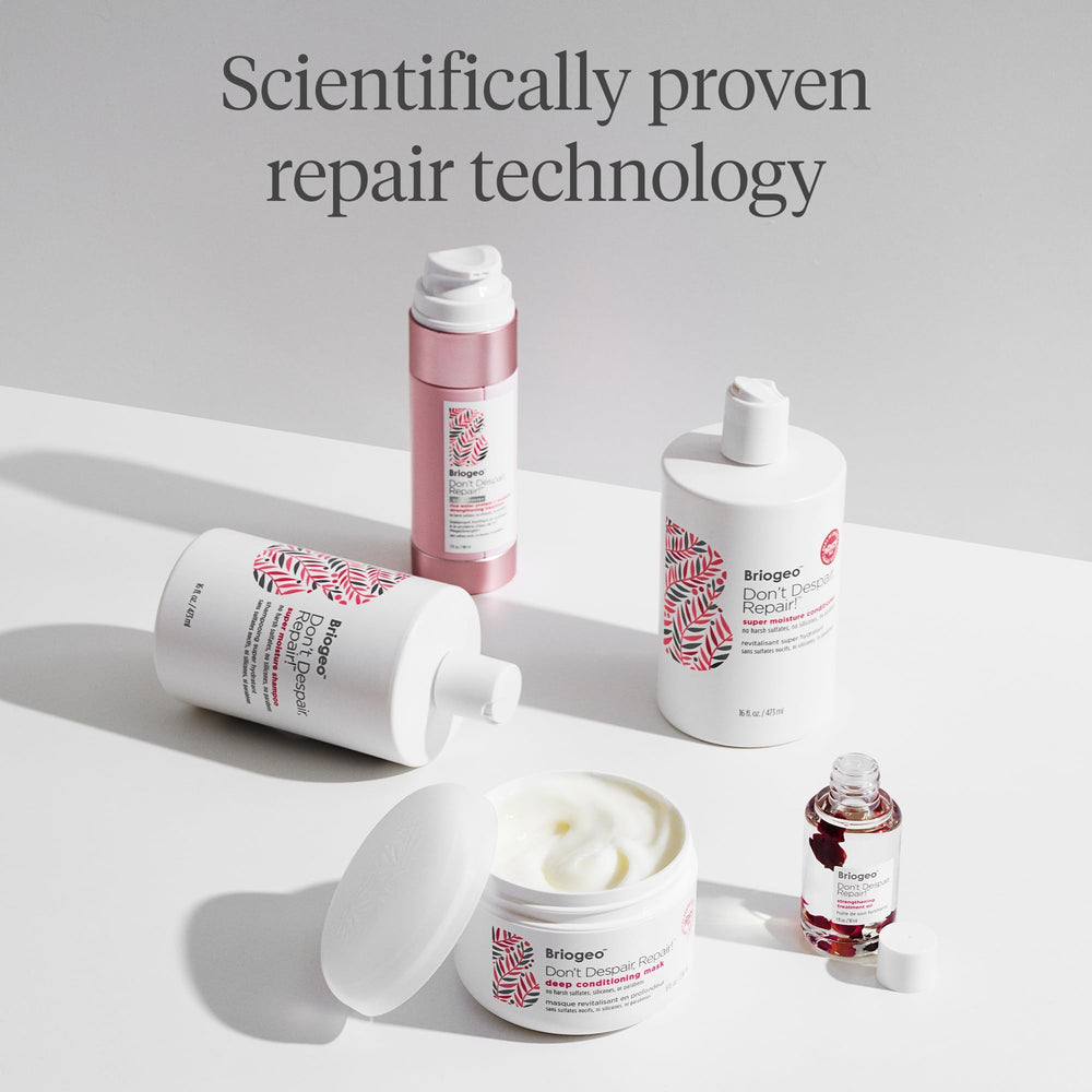 Daily-use routine shot with Briogeo Don't Despair, Repair shampoo.