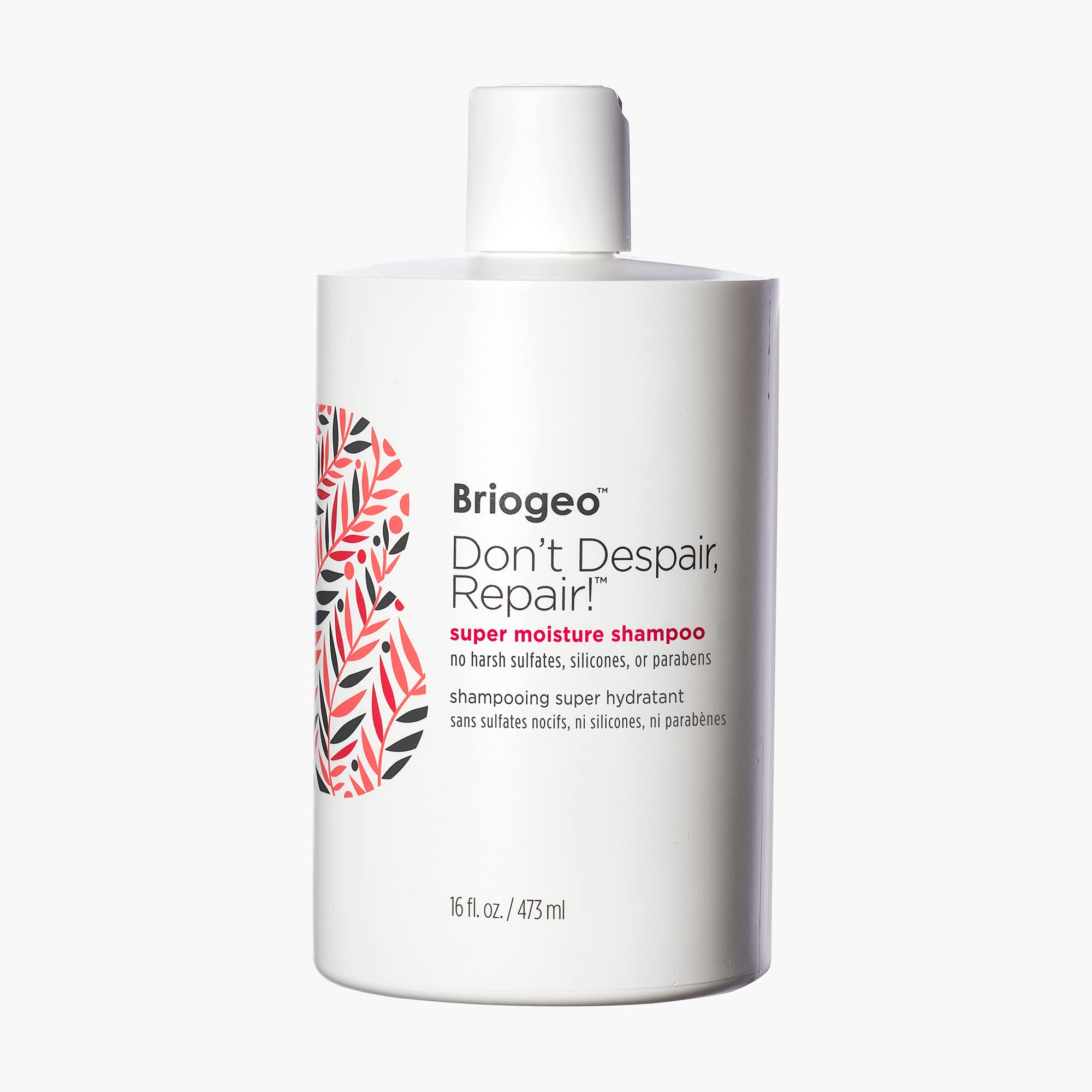 Briogeo Don't Despair Repair Shampoo bottle promotes deep hydration for dry hair.