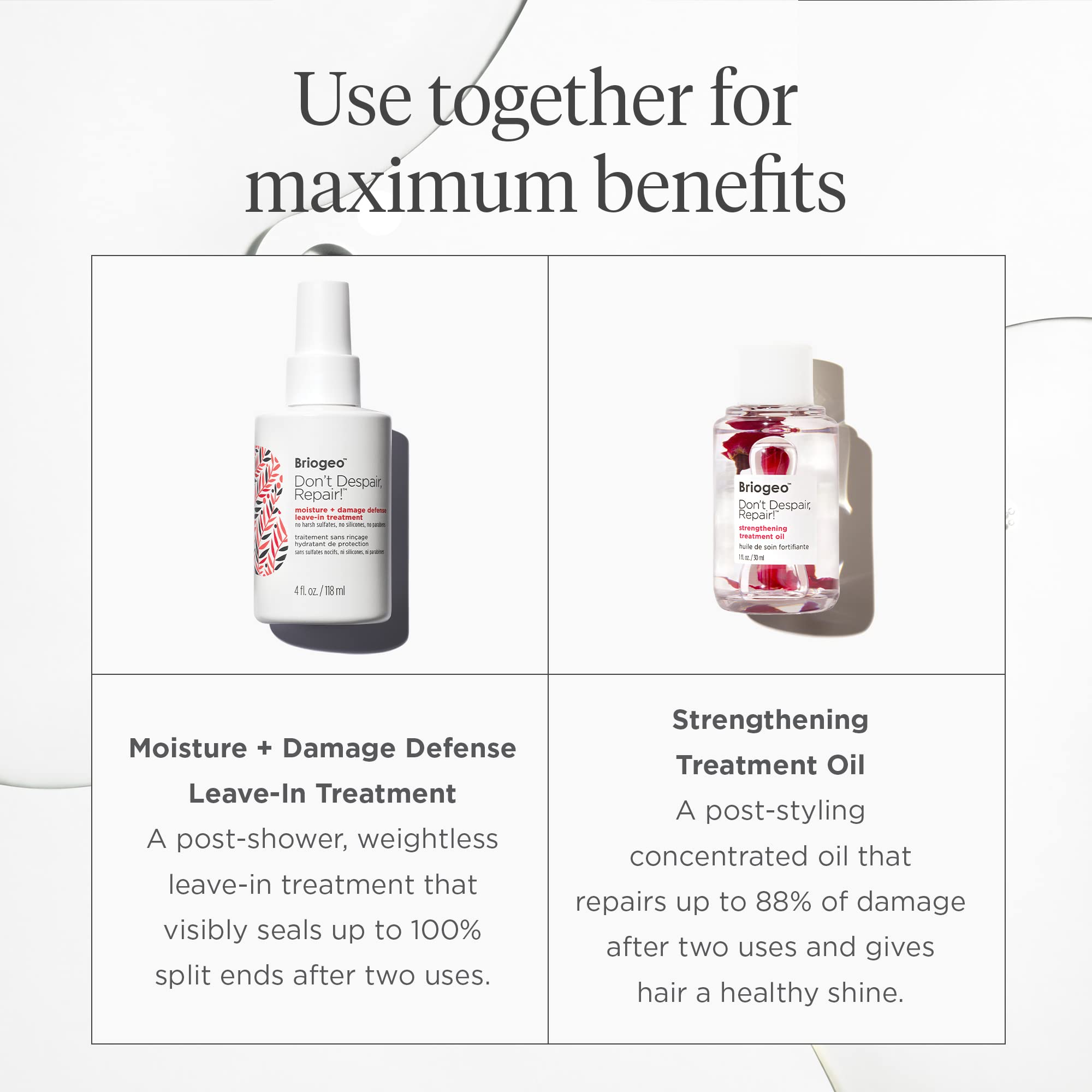 Briogeo Don't Despair, Repair! silicone-free formula on hair for weightless care