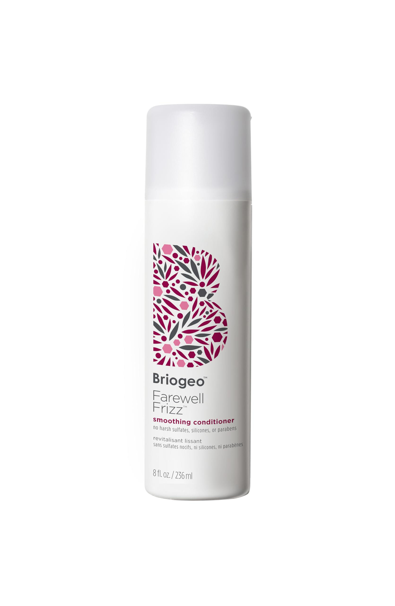 Briogeo Farewell Frizz Conditioner bottle front showing product and shine