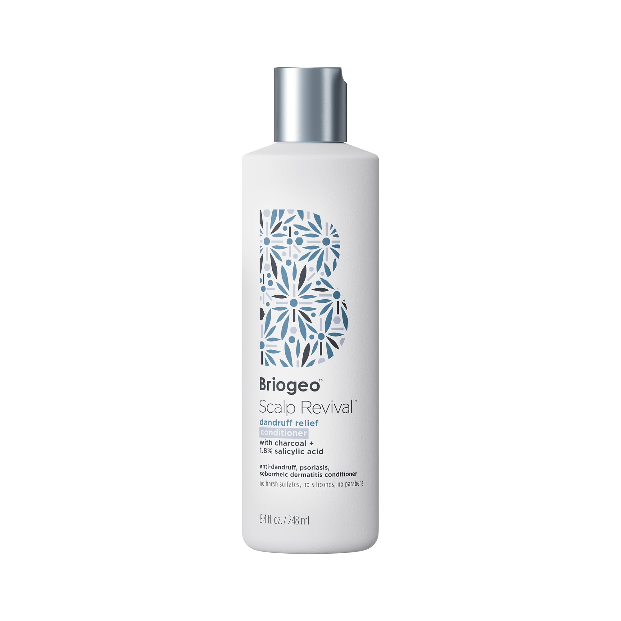 Briogeo Scalp Revival bottle highlights dandruff relief and balanced scalp.