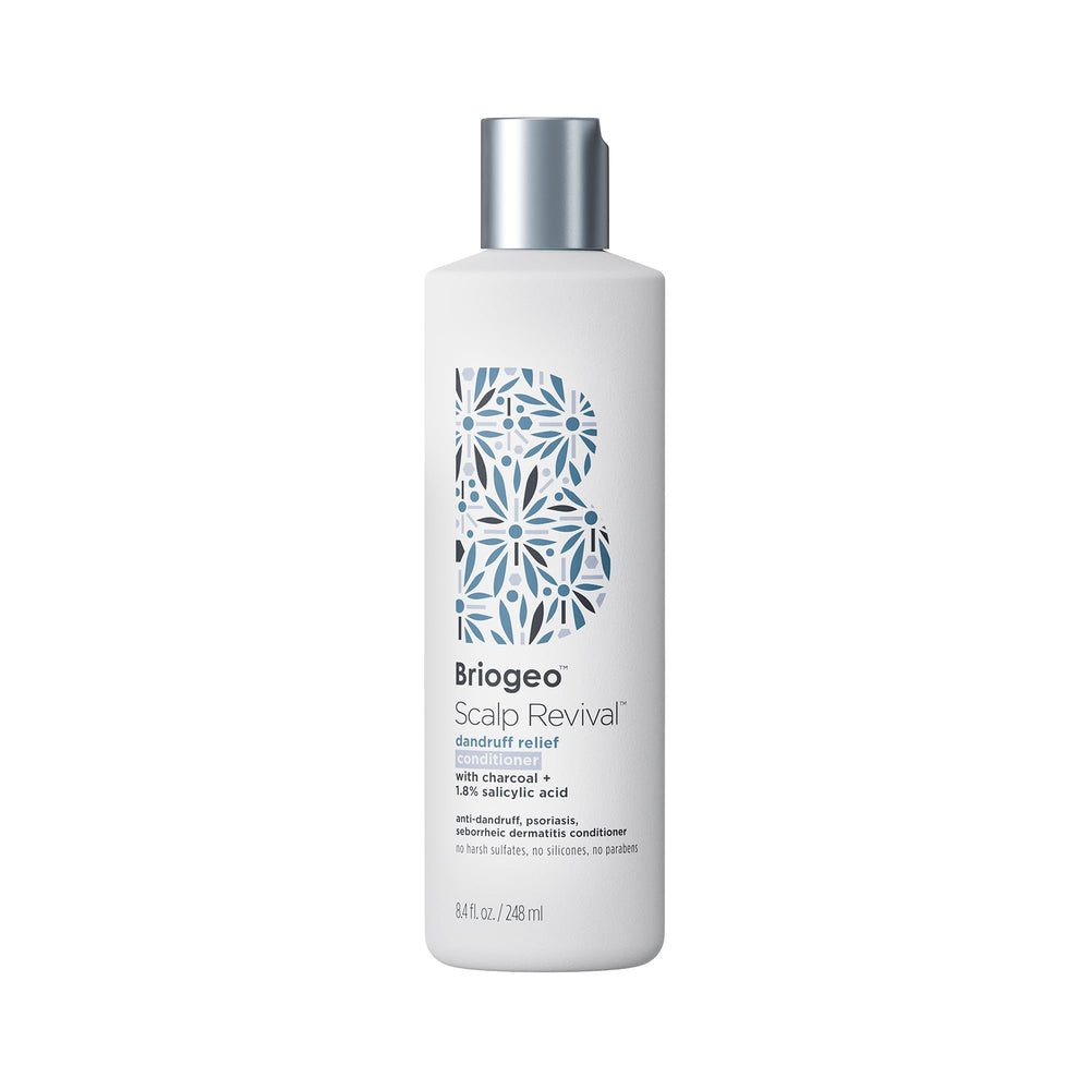 Briogeo Scalp Revival bottle highlights dandruff relief and balanced scalp.