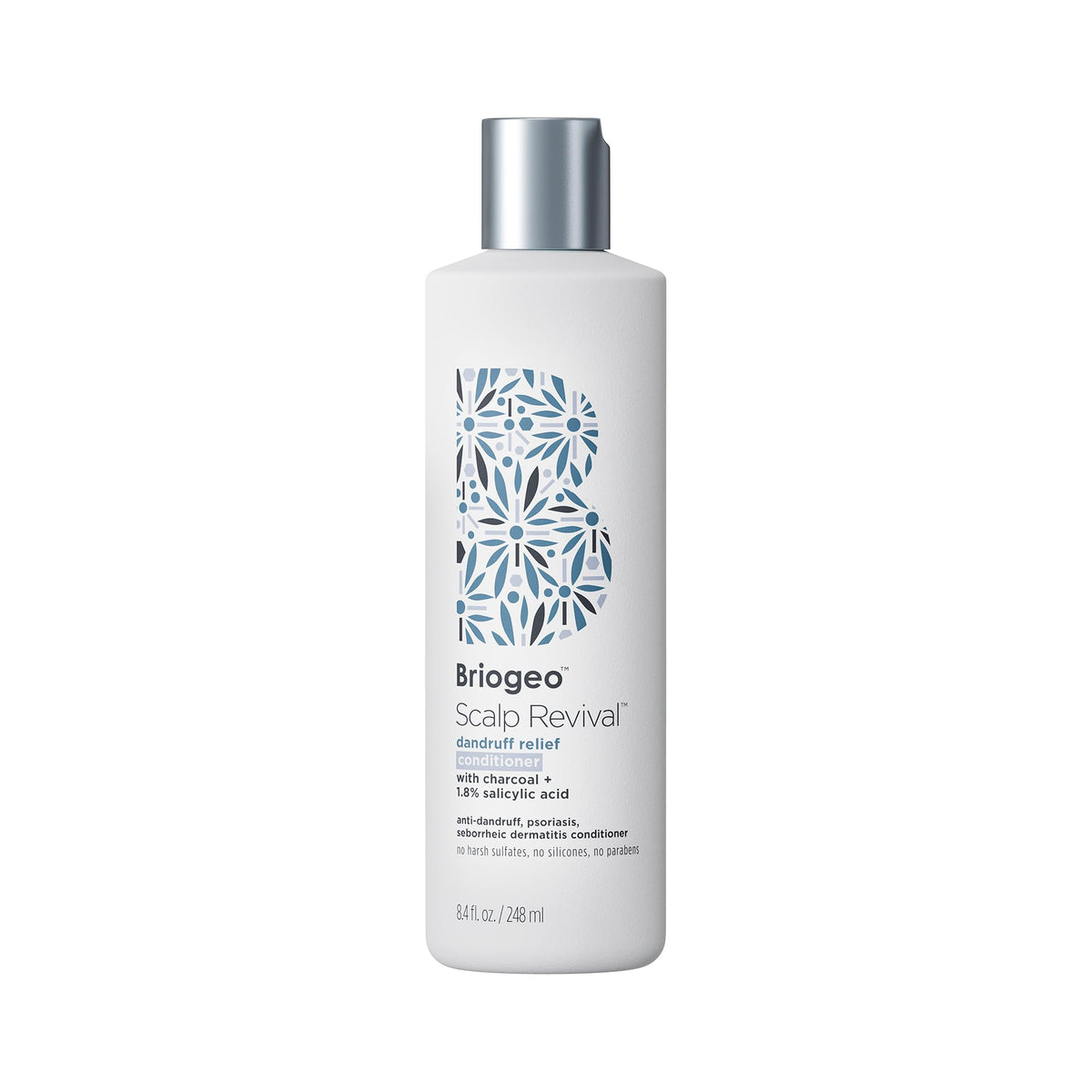 Briogeo Scalp Revival bottle highlights dandruff relief and balanced scalp.