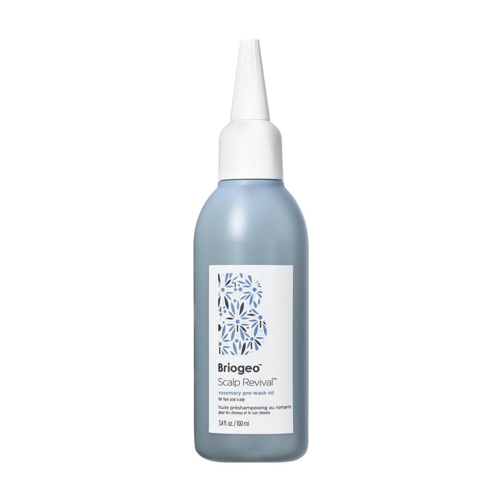 Briogeo Scalp Revival Rosemary Pre-Wash Oil bottle promoting scalp hydration.