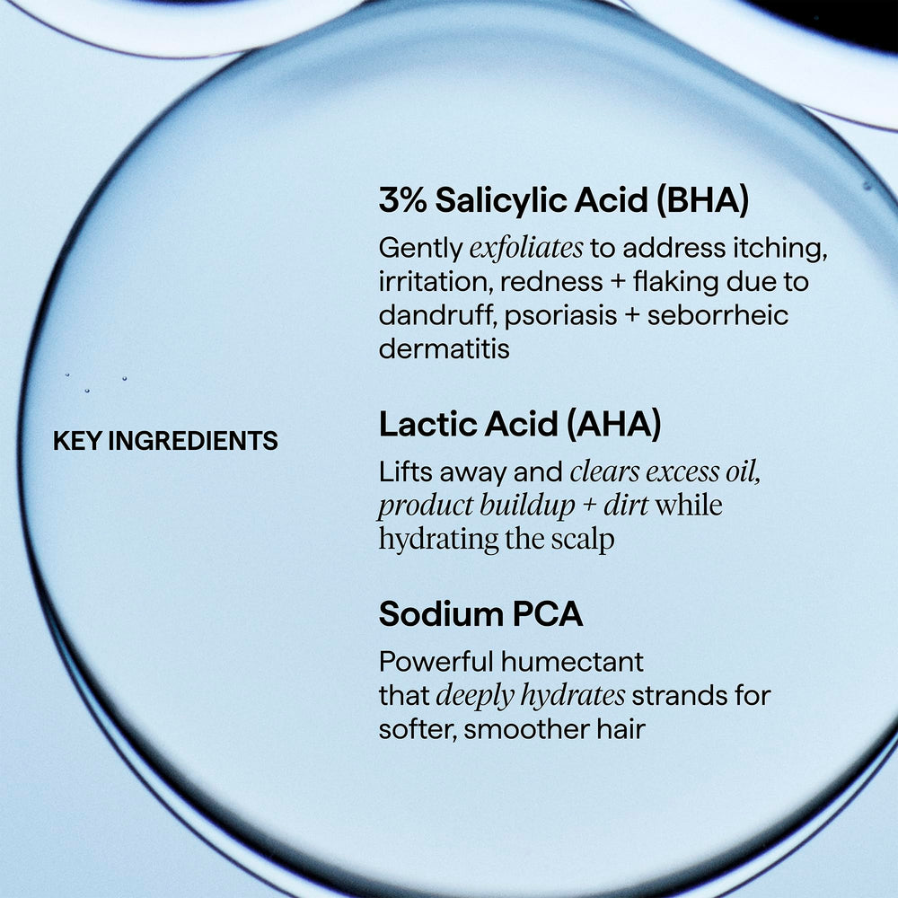 Briogeo Scalp Revival image emphasizes lactic acid balancing oil and hydrating scalp.