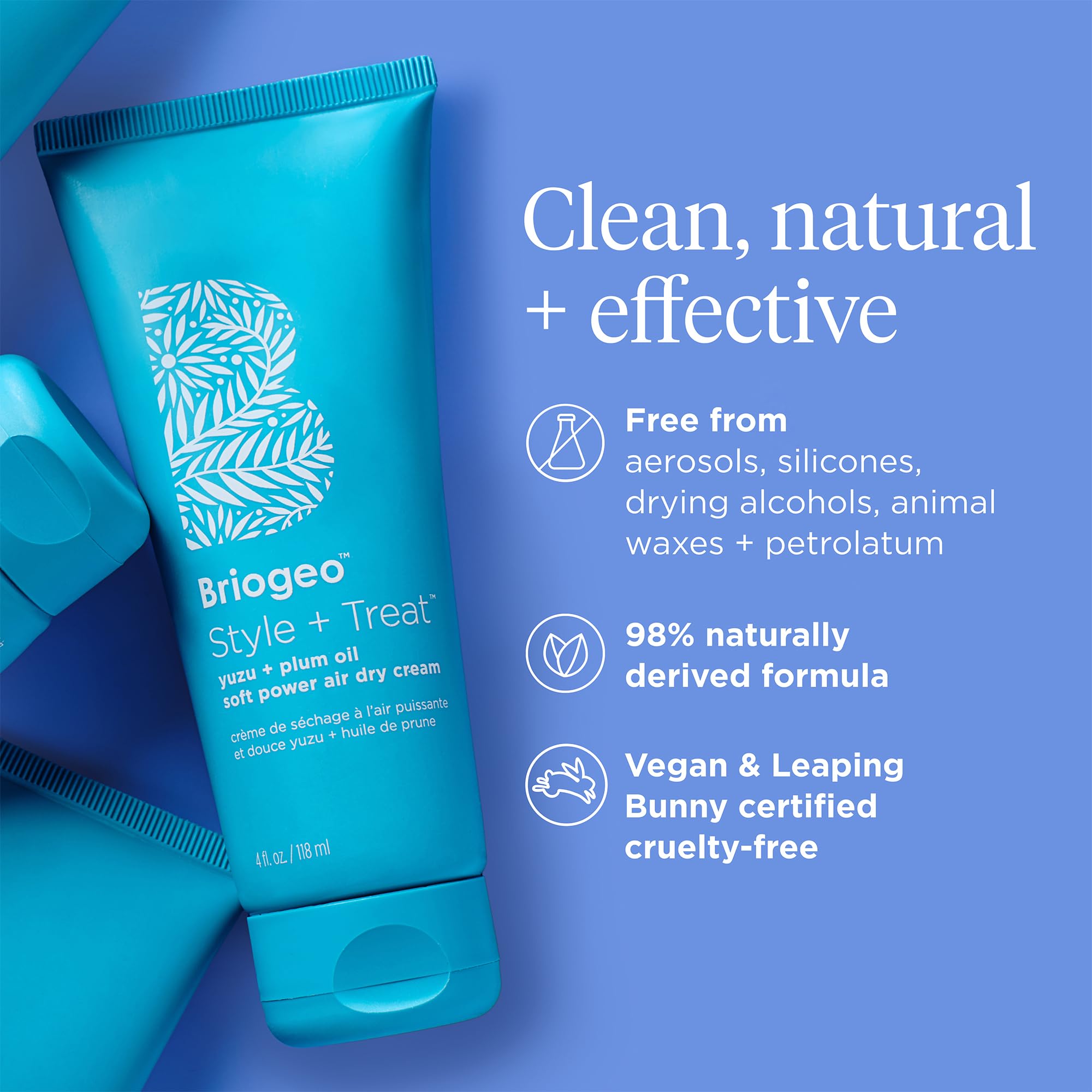 Briogeo heatless styling routine shown on hands and hair.