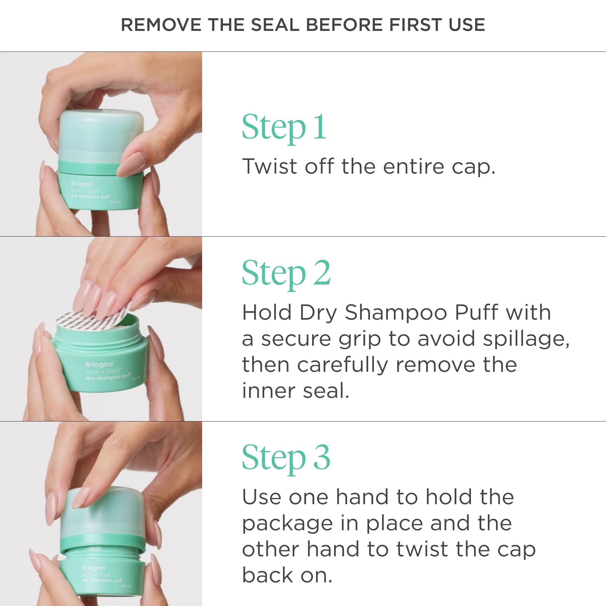 Briogeo Style & Treat Dry Shampoo Puff absorbs oil for refreshed roots.
