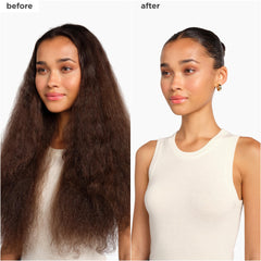 Applying Briogeo Sleek Stick to hair for a sleek, glossy pull-back