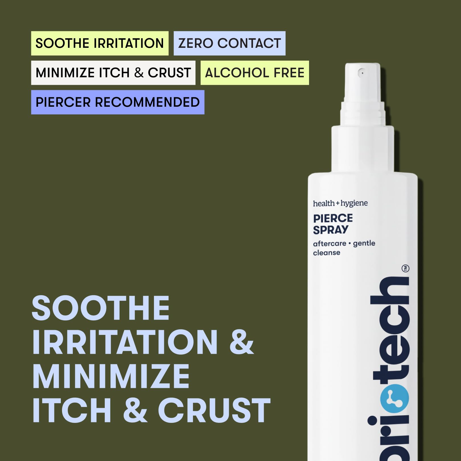 BRIOTECH Pierce Spray: hipocloroso sin alcohol para piel sensible.