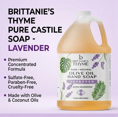Brittanie's Thyme lavender castile gallon refill for bulk, convenient use