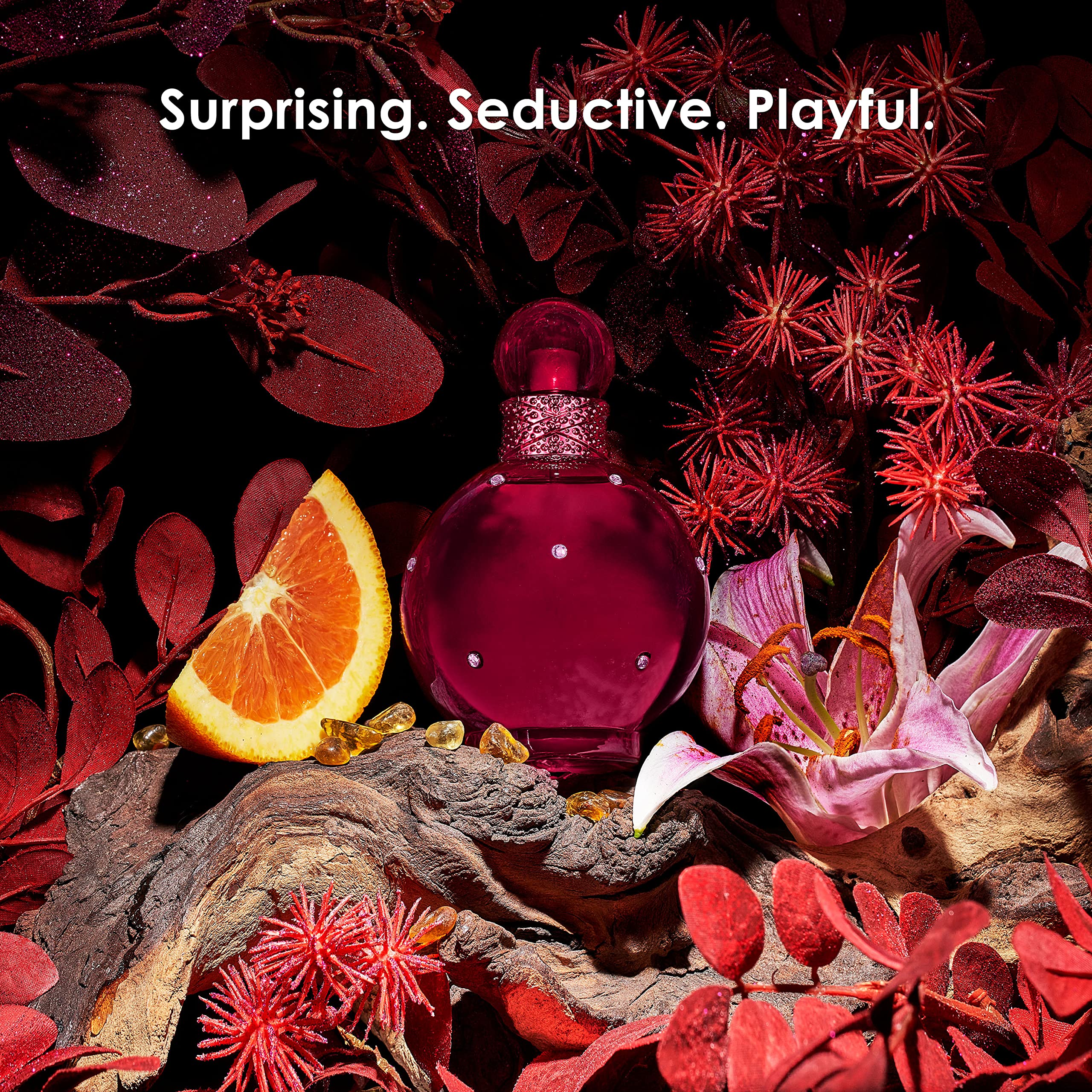 Britney Spears Hidden Fantasy cap detail, premium bottle design for display.