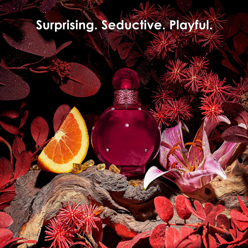 Britney Spears Hidden Fantasy cap detail, premium bottle design for display.