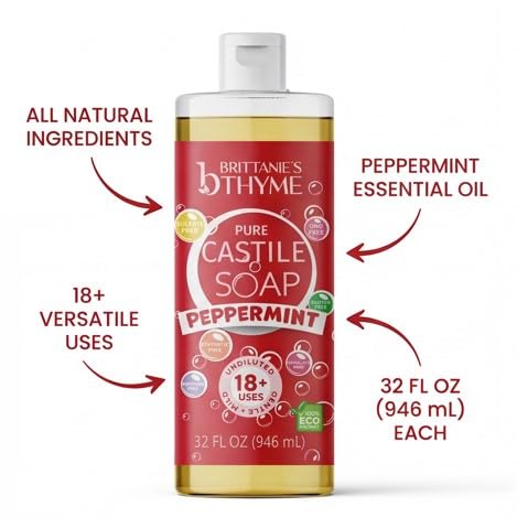 Jabón Castile Menta Brittanie's Thyme; uso-rostro-cuerpo para limpieza suave.