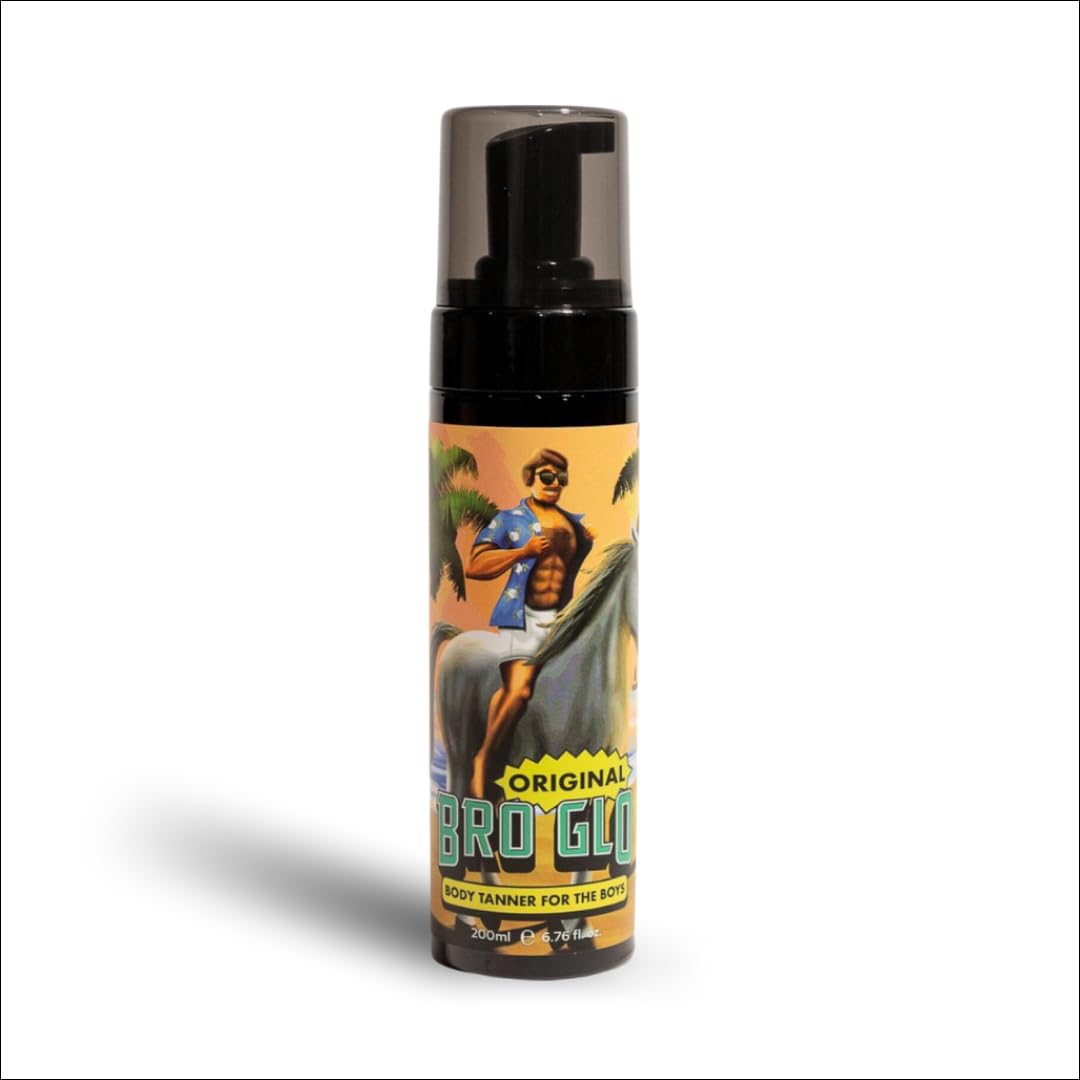 Bro Glo self-tanner bottle foam for face and body, lightweight and oil-free.